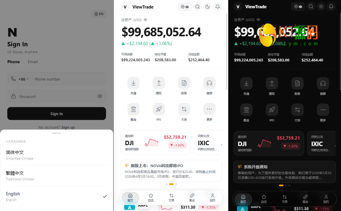 VUE+JAVA海外股票交易系统源码美股交易IPO大宗KYC分销插图