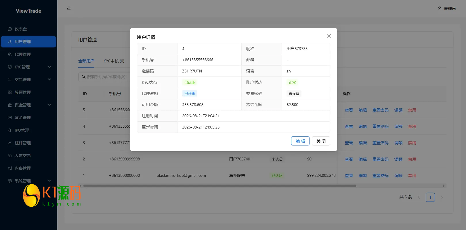 VUE+JAVA海外股票交易系统源码美股交易IPO大宗KYC分销插图7